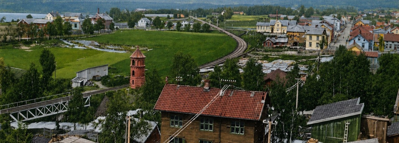 bilde fra ca 1900 av norde bydel i Lillehammer, med Lurhaugen